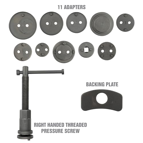 OEMTOOLS Disc Brake Tool Set for Front/Rear Brake Pistons with 11 Adapters | Brake Piston Tool Set, 11 Adapters Included for Use with Most Cars, Forces or Rotates Pistons into Calipers - size: 11 Piece