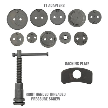 OEMTOOLS Disc Brake Tool Set for Front/Rear Brake Pistons with 11 Adapters | Brake Piston Tool Set, 11 Adapters Included for Use with Most Cars, Forces or Rotates Pistons into Calipers - size: 11 Piece