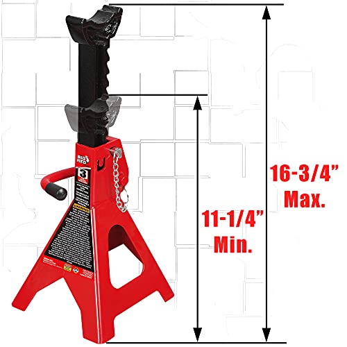 BIG RED T43002A Torin Steel Jack Stands: Double Locking, 3 Ton (6,000 lb) Capacity, Red, 1 Pair - size: 3 Ton, style: Double Locking