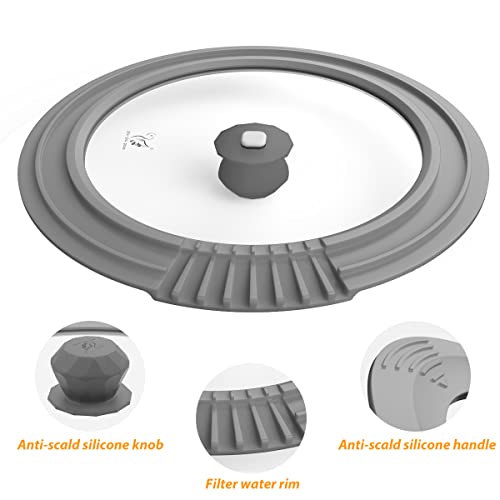 Tempered Strainer Lid for Stockpot Pasta Soup Pots - Universal Pan Lid with Heat Resistant Silicone Rim 10-12 inch Light Grey - color: Light Grey, size: 10-10.5-11-11.5-12 inch