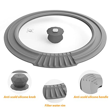 Tempered Strainer Lid for Stockpot Pasta Soup Pots - Universal Pan Lid with Heat Resistant Silicone Rim 10-12 inch Light Grey - color: Light Grey, size: 10-10.5-11-11.5-12 inch