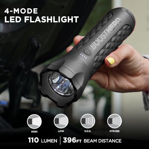 BoostHero Portable Car Battery Jump Starter, 6,000mAh Power Bank, LED Flashlight, with Smart Jumper Cables for up to 6.0L Gas/4.0L Diesel Engines (Black) - color: Black