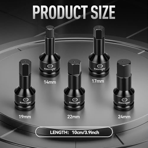 DISEN 3/4 Inch Drive Impact Hex Driver Set, 5-Piece, Metric, 14mm, 17mm, 19mm, 22mm, 24mm, CR-MO Steel, Professional Mechanic Repair 3/4” Hex Socket Set - style: 3/4“ 5PCS