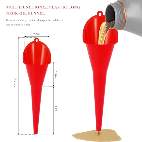 Oil Funnel, Multi-Purpose Plastic Long Neck Oil Funnel, Automotive Use Funnels for Filling Oils Lubricants Water Diesel, Kitchen Funnels for Filling Bottles Jars (Red) - color: Red, 1 PCS