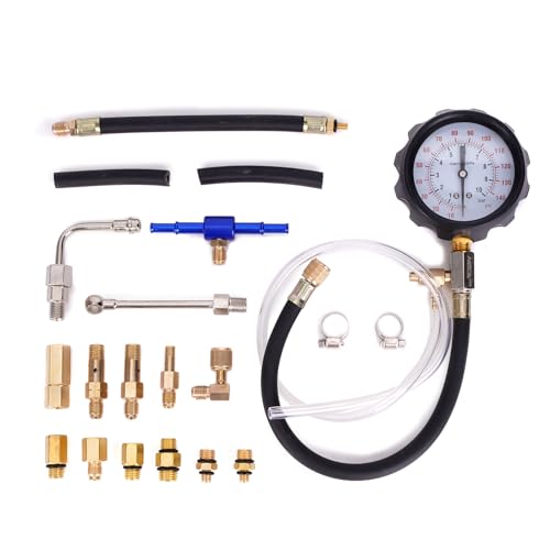 MOCA Fuel Injection Pressure Tester Kit 0-140PSI/ 0-10 Bar, Fuel Pump Pressure Tester Gauge Kit Car Tools for Gasoline Car Truck Motorcycle Diagnostic Tool (Red)