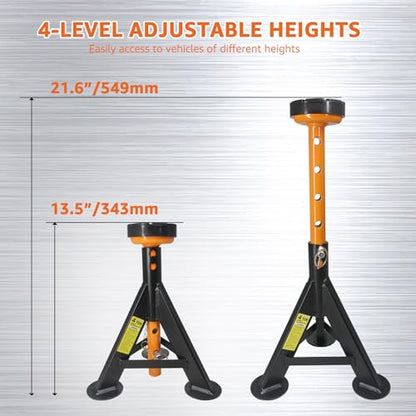 BESTOOL Jack Stands 4 Ton, Adjustable Car Jack Stand, 2 Pack | Heavy-Duty Carbon Steel; Dual Locking Pins; 7-Position 13.5–21.6 in Height; For Cars, SUVs & Light Trucks - color: Standard Jack Stand