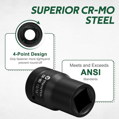 13/16" Impact Socket 1" Drive, for Truck Axle Nuts & Hub Removal | Square, 6 Point Design, CR-MO ANSI Certified, Heavy Duty Socket 1 Inch Drive for Suspension & Heavy Equipment Maintenance - size: 13/16'' (1 PCS)