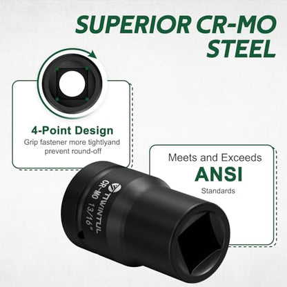 13/16" Impact Socket 1" Drive, for Truck Axle Nuts & Hub Removal | Square, 6 Point Design, CR-MO ANSI Certified, Heavy Duty Socket 1 Inch Drive for Suspension & Heavy Equipment Maintenance - size: 13/16'' (1 PCS)