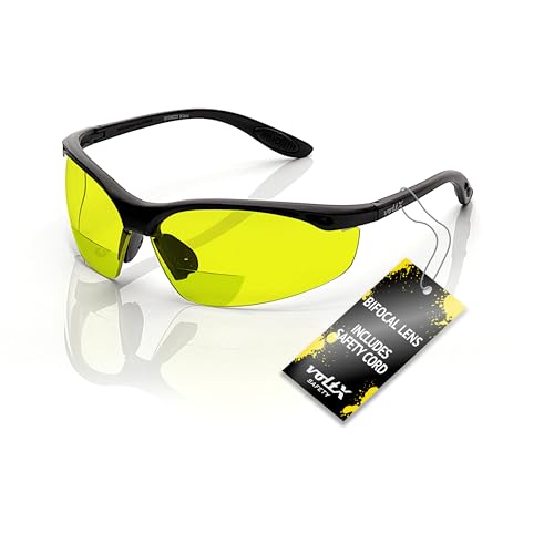 voltX CONSTRUCTOR Yellow Bifocal Reading Safety Glasses +3.5 Dioptre | ANSI Z87.1+ & CE EN166F certified. UV400 anti-fog yellow lenses. Includes adjustable safety cord. - color: Yellow, size: +3.5 Dioptre