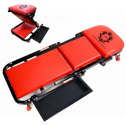 40" Mechanics Creeper Z fold with Side Tool Tray, 3 in 1 Low Profile,7pc-2.5" (360°) Swivel castors, Heavy Duty 450lb Laying Capacity 300lbs Seated, Home and Garage,