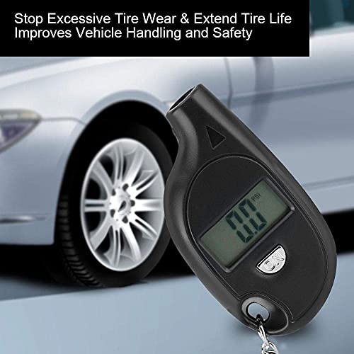 Tire Pressure Gauge, 5-150PSI Black LCD Digital Display Tyre Pressure Gauge Tester with Keychain