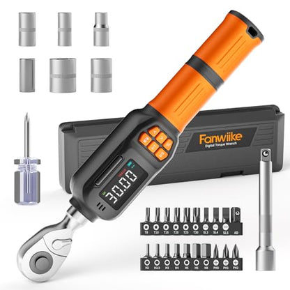 Digital Torque Wrench Set, 1.1-22.1 Ft.lb/1.5-30 Nm, 1/4" Drive Inch Pound Bike Torque Wrench Electronic with Buzzer & LCD Indicator for Bicycle E-bike Motorcycle