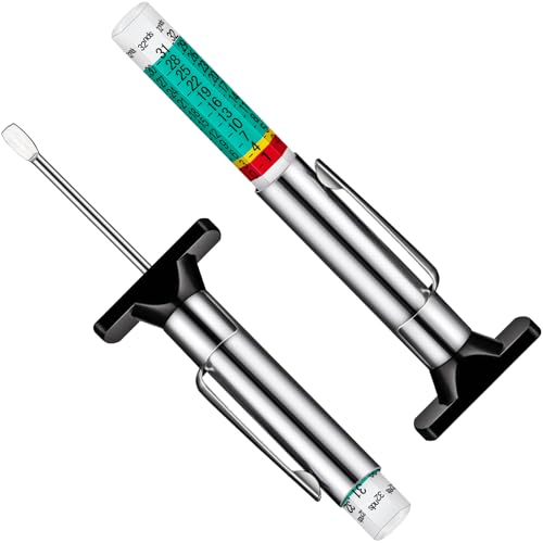 LUMITECO 2-Pack Tire Tread Depth Gauge, Color Coded Tire Depth Gauge with Pocket Clip in 1/32 Inch Increments, Accurate Tread Gauge Depth 32nds Measuring Tool for Car, Semi Truck Tire Tread Checker - size: 2-Pack