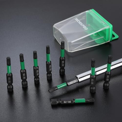 WORKPRO 12PCS 2" T25 Torx Magnetic Impact Screwdriver Bit Set | CNC Machined S2 Steel Tips with Magnetism, 1/4" Hex Shank Star Driver Bit, Long Impact Screwdriving Bits with Storage Box - size: 2 in