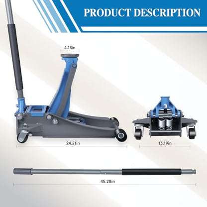 LARBANKE 3T Heavy-Duty Floor Jack with Magnetic Tray,Featuring Dual-Piston Rapid-Rise Pump,Floor Jack with Load Capacity up to 6600 lbs,Lifting Range from 3.15"-18.31",Suitable for Multiple Vehicle