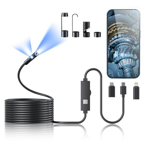 Endoscope Camera with Light,1920P HD Borescope Tools with 8 Adjustable LED Lights, Endoscope with Semi-Rigid Snake Camera, IP67 Waterproof Inspection Borescope for iOS and Android-16.4ft Dual-Lens - size: 16.4ft, style: Dual-Lens