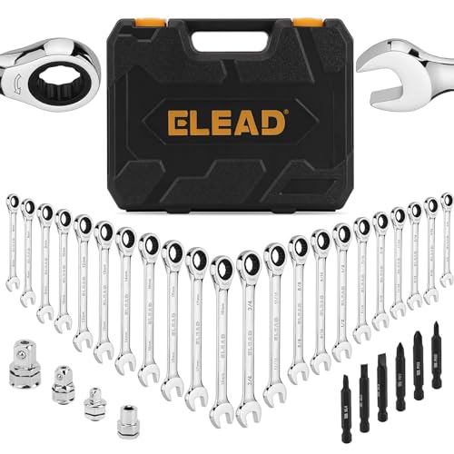 ELEAD 33-Piece Combination Ratchet Wrench Set | SAE & Metric Sizes (1/4" to 3/4" & 6-18mm) | 72-Tooth Gear Design | CR-V Steel | Organizer Carry Case | Ideal for Mechanics & DIY - style: 33-Piece Upgraded Version