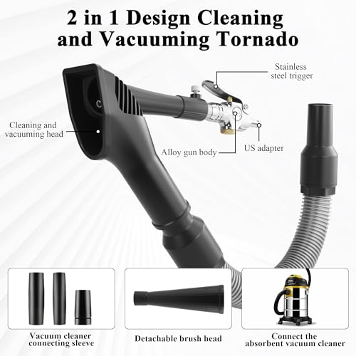 GOCCIDA 2IN1 Tornado Car Cleaning Gun & Vacunm Gun with Ergonomic Grip | Multifunctional Car Cleaning Kit with Metal Nozzle,Extractor Vacuum Set Quickly Blasts Dirt and Dust from Surface with Air - color: silver