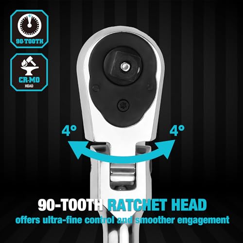 DURATECH 3-Piece Flex-Head Drive Ratchet Handle, 1/4", 3/8", 1/2" 90-Tooth Quick-Release Ratchet Wrench with 180° Pivoting Head & 7-Position Setting, Reversible, CR-V Made, Full Polished,Gifts for Men - size: Combo Kit(Polished)