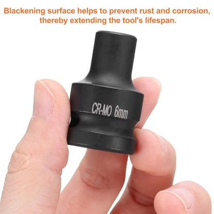 HARFINGTON 4 Point Square Socket 1/2" Drive 6mm Metric Square Impact Socket CR-MO Blackening Standard Wheel Sockets Pneumatic Socket Tool for Auto Repair Mechanical Maintenance Home Use - size: 6mm