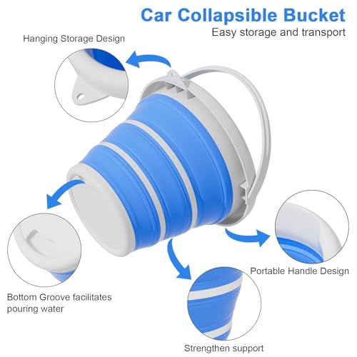 Collapsible Car Wash Bucket with Microfiber Mitt, 10L (2.6 Gallon) Portable Water Bucket with Handle for Car Wash Household Cleaning, Multiuse Collapsible Water Bucket and Car wash mitt - Blue - color: Blue