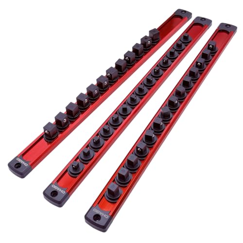 CHAGO 3PC Magnetic Socket Organizer, 40 Clips 1/4" 3/8" 1/2" Aluminum Swivel Rail