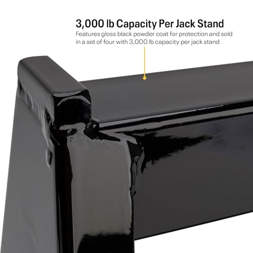 Fixed Height Steel Racing Jack Stands, Set of 4 | 15x9.5in Wide Base for Stability on Soft Surfaces, Fixed Height 12in for Service Clearance, Supports 3000 lb Per Stand