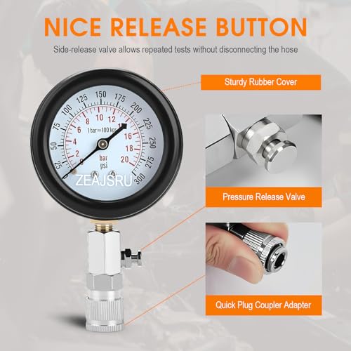 8PCS Engine Compression Tester Kit, Cylinder Compression Tester with 0-300 PSI Dual Scale Gauge, Automotive Compression Tester for Gasoline Engines, Cars & Motorcycles (Carton White)
