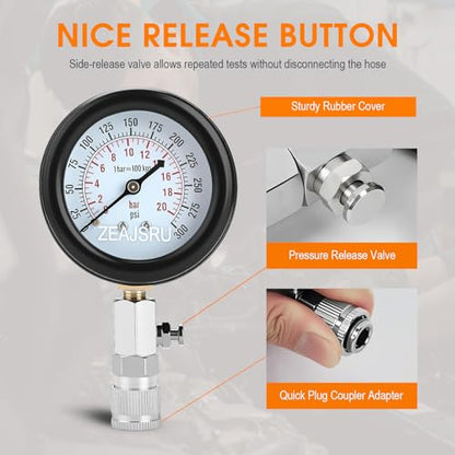 8PCS Engine Compression Tester Kit, Cylinder Compression Tester with 0-300 PSI Dual Scale Gauge, Automotive Compression Tester for Gasoline Engines, Cars & Motorcycles (Carton White)