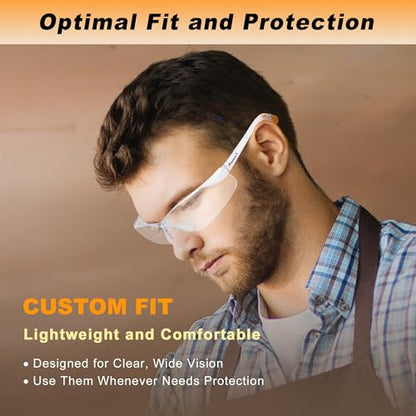 ProtectX Safety Glasses for Men & Women, Safety Sunglasses with Anti-Fog Scratch Resistant Lenses, Non-Slip Grips, ANSI Z87.1 - color: Olympus Clear 3 Pk