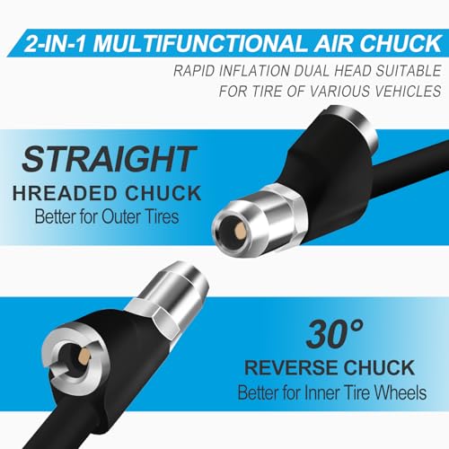 6.6" Air Chuck, 1/4" FNPT Extended Reach Tire Chuck 2-Way Connection Tire Air Chucks for Tire Inflator Gauge and Air Compressor Accessories with Quick Plug (2 Pack) - size: 2 Pack