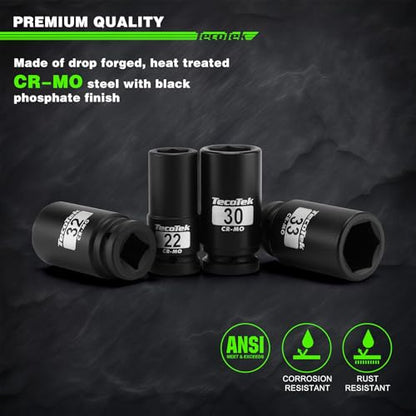 TecoTek 3/4" Drive Deep 6-Point Impact Socket Set, 13-Piece Jumbo Assortment, Cr-Mo, Metric (17mm to 41mm), 1/2" F to 3/4" M Impact Socket Adapter, for Large Vehicle and Apparatus Maintenance - size: 13-Piece (11/16" to 1-5/8")