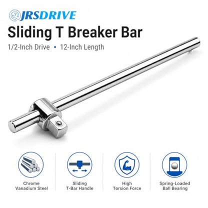 Sliding T Breaker Bar 1/2 inch Drive 10'' Length Socket Wrench Handle Heavy Duty Steel with High Torsion Force E-2210A