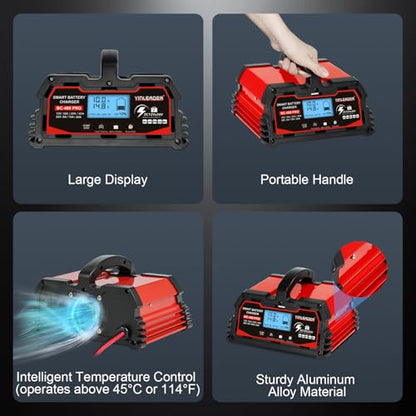 Battery Charger 40A, 12V/24V Lead Acid Smart Battery Charger, 12V LiFePO4 Car Battery Trickle Charger, Automatic Battery Maintainer for Car Motorcycle Lawn Mower Marine Boat Lead Acid Batteries - size: 40A-RED