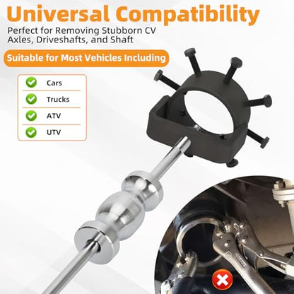 CV Axle Puller for UTV/ATV, 3.75 inch CV Axle Shaft Puller Tool Kit, Heavy Duty CV Axle Removal Tool with Slide Hammer for Cars, Trucks, ATV & UTV, Heat Treated CV Joint Removal Tool