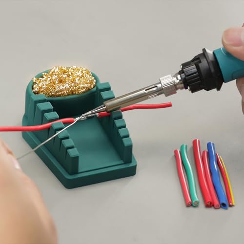 YIHUA S200 Green Heat-Resistant Silicone Soldering Wire Holder with Brass Wool Cleaner, 6 Grooves, Storage Tray, Helping Hands Soldering Wire Welding Fixture, Compatible Diameter 32-7AWG - color: Green