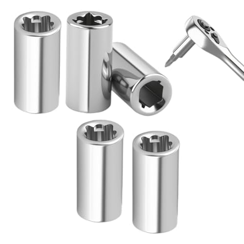 1/4” Square to 1/4" Hex Adapter - 5 Pack Chrome Vanadium Steel Bit Holders with Spring Lock for Socket Wrench, Ratchet Driver - Universal Drill Bit Converter