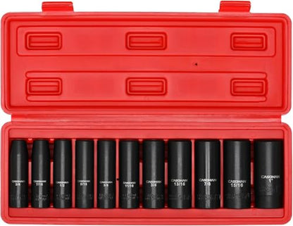 CASOMAN 11 Pieces 1/2-Inch Drive Deep Impact Socket Set, SAE, 6-Point, 3/8-Inch to 1-Inch - size: DEEP(CR-V)