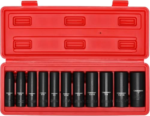 CASOMAN 11 Pieces 1/2-Inch Drive Deep Impact Socket Set, SAE, 6-Point, 3/8-Inch to 1-Inch - size: DEEP(CR-V)