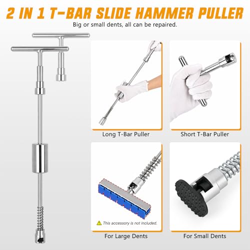 GOOACC 100 PCS Car Dent Puller Paintless Dent Removal Tool Adjustable Lifter Bridge Pullers 2 in 1 T-Bar Slide Hammer Glue Gun Reflector Board Repair Kit for Car Dents Hail Damage Door Body Ding - color: 100PCS Dent Puller Kit