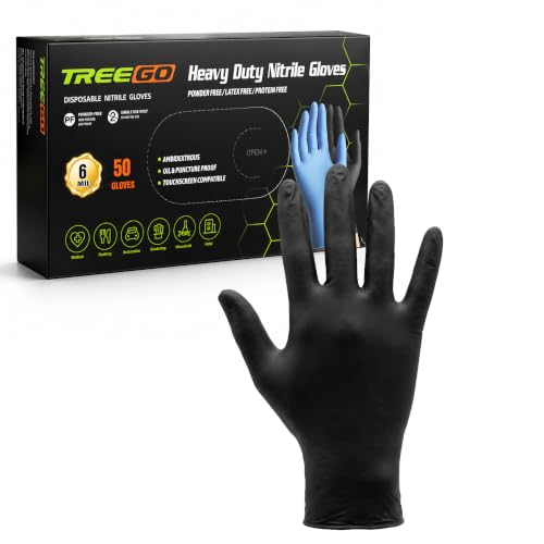 TREEGO Black Nitrile Disposable Gloves, Medium, 6 Mil, 50 Count | Powder Free, Latex Free, 510(k) Cleared, 6 Mil Disposable Gloves for Mechanic, Cleaning & Food Service - color: Black 50, size: Medium