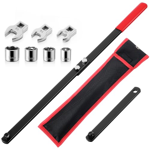 Meonum Universal Serpentine Belt Tool Kit, Includes 3/8" & 1/2" Drive Belt Adjust Tightener Wrench Set, 4 Shallow Sockets, 3 Crowfoot, Tensioner Wrench & Removal Tool Auto Repair, Maintenance (Red) - color: Red