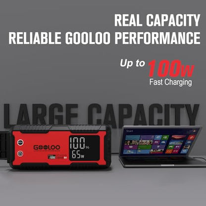 GOOLOO GT4000S Jump Starter 4000 Amp Car Starter 100W Two-Way Fast-Charging Portable Car Battery Charger Booster Pack for 10L Diesel and All Gas Engines, SuperSafe Lithium Jump Box for 12V Vehicles - color: Red