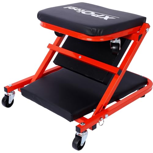 36" Mechanic Creeper and Rolling Stool, Convertible Z Creeper Seat with 6 Swivel Casters, 300 lbs Capacity Steel Frame Garage Chair for Auto Repair Shop Maintenance,Red - color: Red