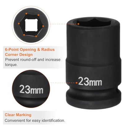HARFINGTON 6-Point Impact Socket 3/4" Drive 23mm Metric 40Cr Alloy Steel Spindle Axle Nut Impact Socket - size: 23mm