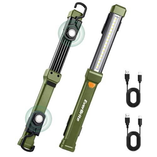 EverBrite 1000LM Magnetic Work Light, Rechargeable LED Mechanic Light with Dual Magnetic Bases & 360° Hanging Hooks, 4 Modes Under Hood Work Light for Car Repair, Garage, Emergency, 2 Pack Green - color: Green