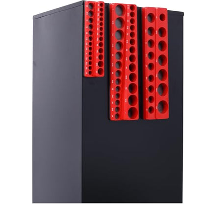 Magnetic Socket Organizer Set, 3-Piece Socket Holder Set Includes 1/4", 3/8", 1/2" Drive Metric SAE Socket Trays, Holds 75 Pieces Standard Size and Deep Size Sockets(Socket not Included) - Red