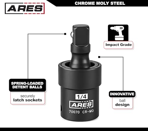 ARES 70073-3-Piece Impact Universal Joint Set - 1/4-Inch, 3/8-Inch and 1/2-Inch Drive Chrome Moly U Joint Sockets Access Hard to Reach Fasteners - size: 1/4-Inch, 3/8-Inch, 1/2-Inch Standard Set