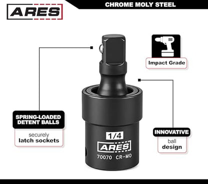 ARES 70073-3-Piece Impact Universal Joint Set - 1/4-Inch, 3/8-Inch and 1/2-Inch Drive Chrome Moly U Joint Sockets Access Hard to Reach Fasteners - size: 1/4-Inch, 3/8-Inch, 1/2-Inch Standard Set