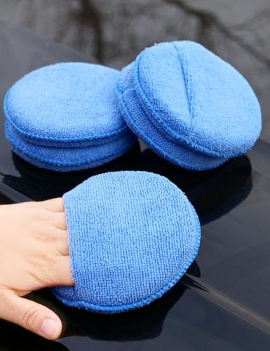 Microfiber Wax Applicator Pads, 6PCS, 5-inch | Finger Pocket, Polishing Foam Pad, Car Cleaning, Fine Polishing